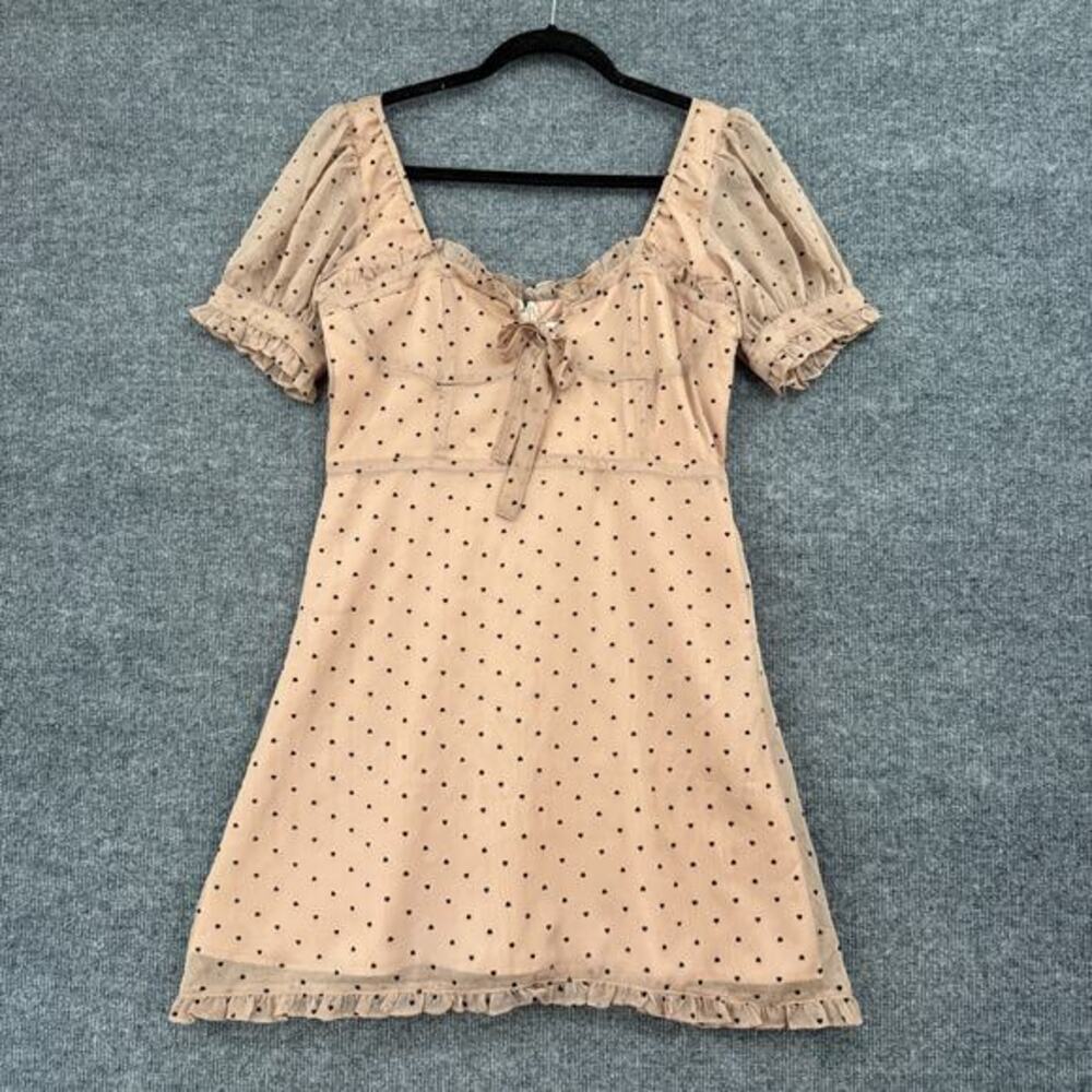 Dress Forum Heart Print Coquette Mini Dress Size M Chiffon Milkmaid Ruffle NWT